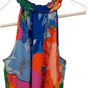 NWOT Floral Halter Ruffle Neck Sleeveless Top Draped Front beach & summer wear